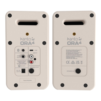 Kanto Audio ORA4 140W Powered Reference Speakers with Bluetooth 5.0 and USB-C Input, Type G Power Cord, Cream (Sold in Pairs)