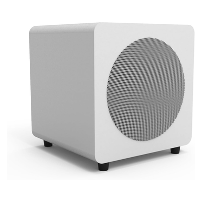 Kanto Audio SUB8 Sealed Powered Subwoofer, 300W Peak Power, 8" Woofer, Vinyl, Type C and Type G Power Cords, Matte White / White Grille