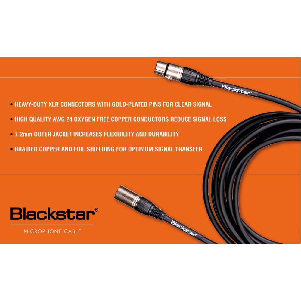 Blackstar 3 Meters XLR Microphone Cable with Male to Female Gold-Plated Pins XLR Connectors