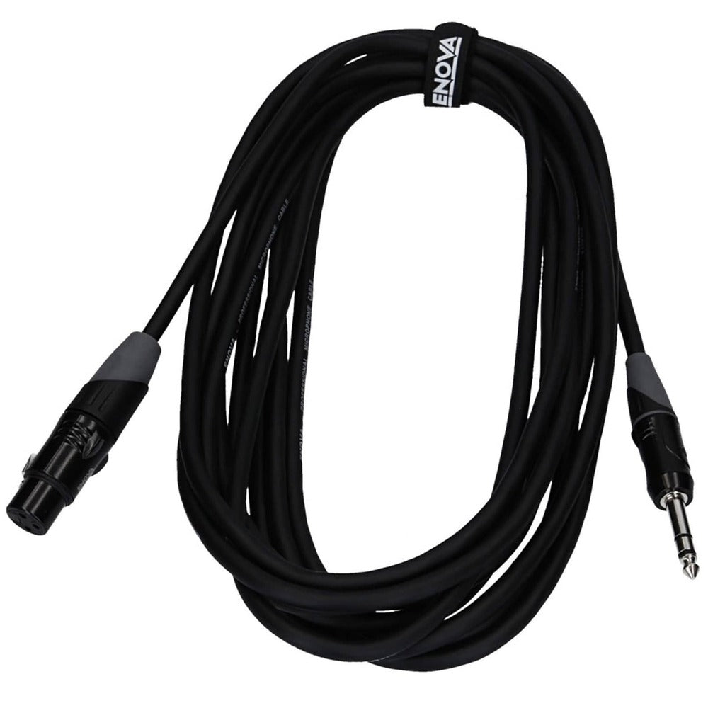 Enova 10 Meters XLR Male to 1/4" Plug 3-Pole Microphone Cable 3-Pin Analogue & AES with Velcro