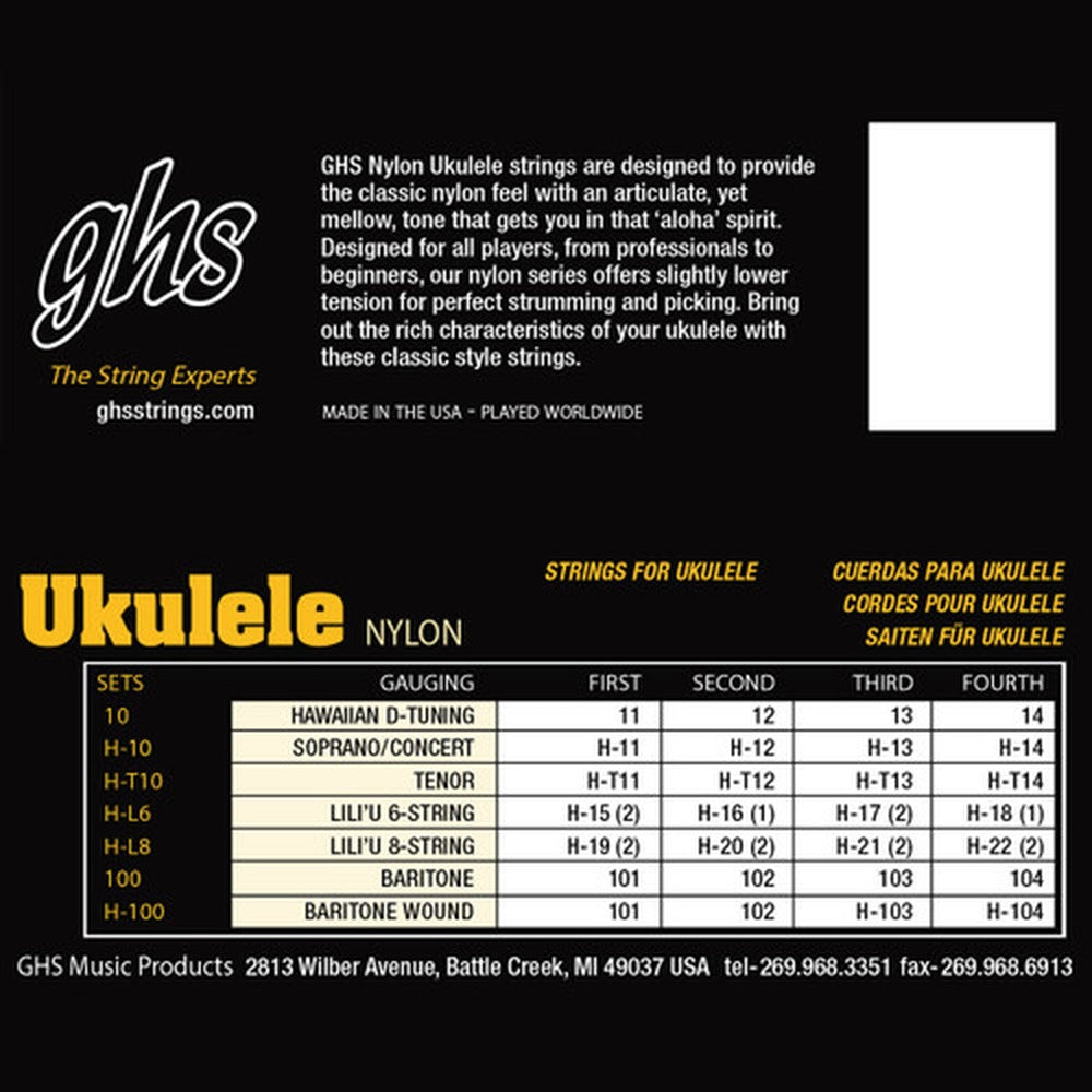 GHS Ukulele Strings Tenor Black Nylon with Wound 3rd