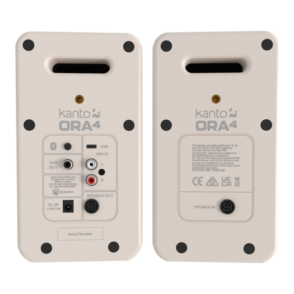Kanto Audio ORA4 140W Powered Reference Speakers with Bluetooth 5.0 and USB-C Input, Type G Power Cord, Cream (Sold in Pairs)