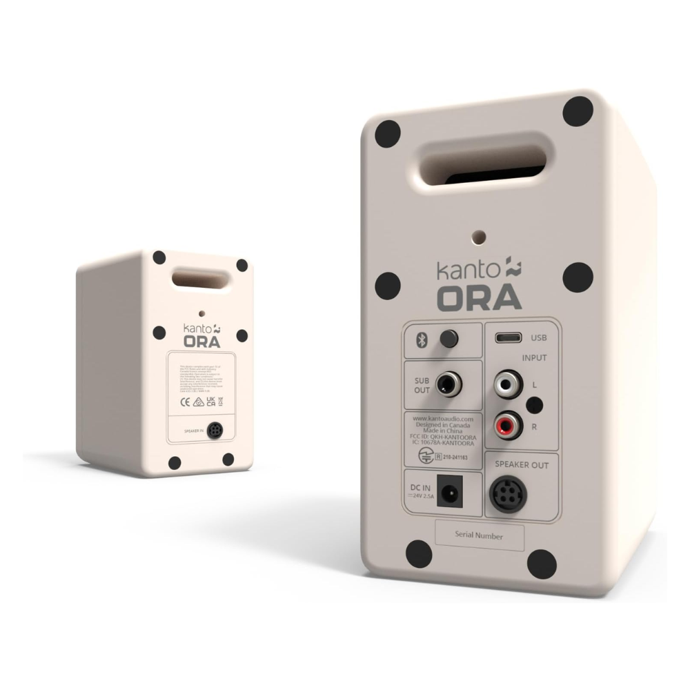 Kanto Audio ORAMB 100W Powered Reference Desktop Computer Speakers with BT 5.0 and USB-C Input, Type G Power Cord, Cream (Sold in Pairs)