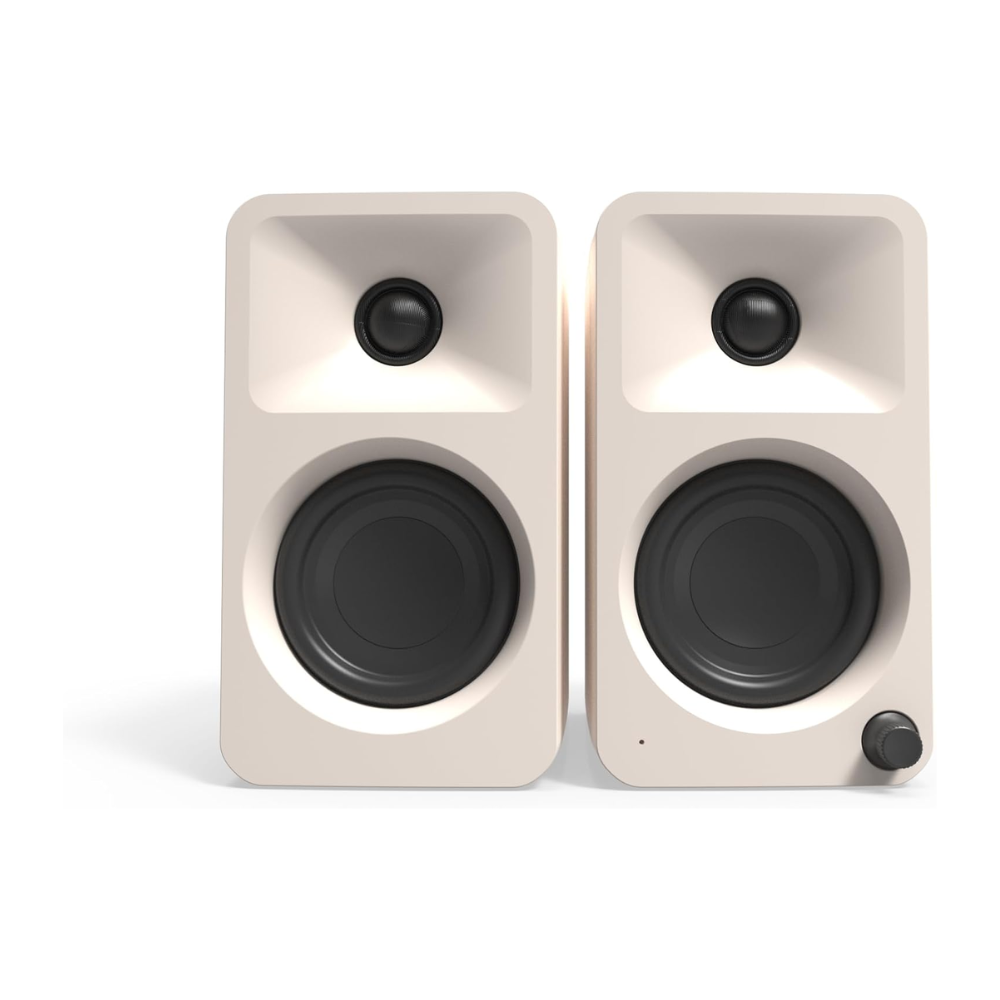 Kanto Audio ORAMB 100W Powered Reference Desktop Computer Speakers with BT 5.0 and USB-C Input, Type G Power Cord, Cream (Sold in Pairs)
