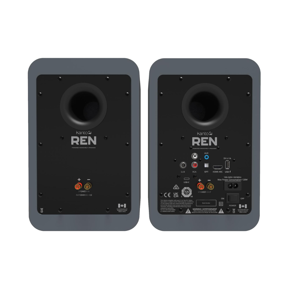 Kanto Audio REN 200W Powered Speaker System with HDMI ARC Input, with BT 5.3 & USB-C Input, Type G Power Cord, Matte Grey (Sold in Pairs)