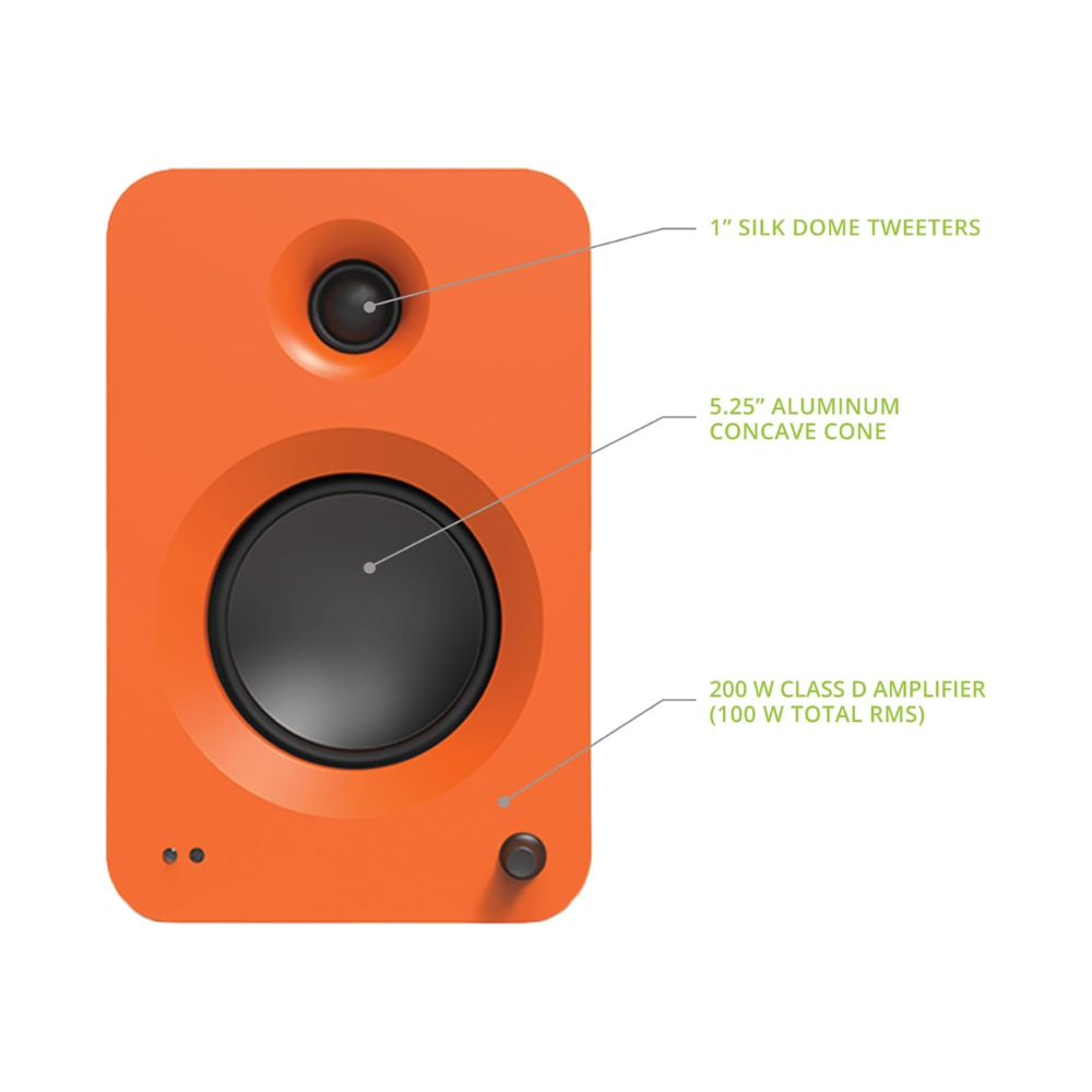 Kanto Audio REN 200W Powered Speaker System with HDMI ARC Input, with BT 5.3 & USB-C Input, Type G Power Cord, Matte Orange (Sold in Pairs)