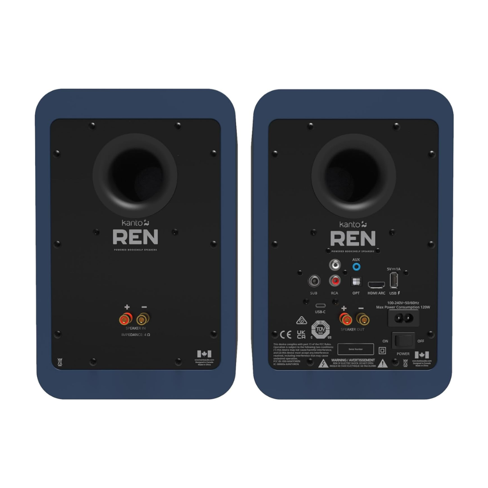 Kanto Audio REN 200W Powered Speaker System with HDMI ARC Input, with BT 5.3 & USB-C Input, Type G Power Cord, Matte Blue (Sold in Pairs)