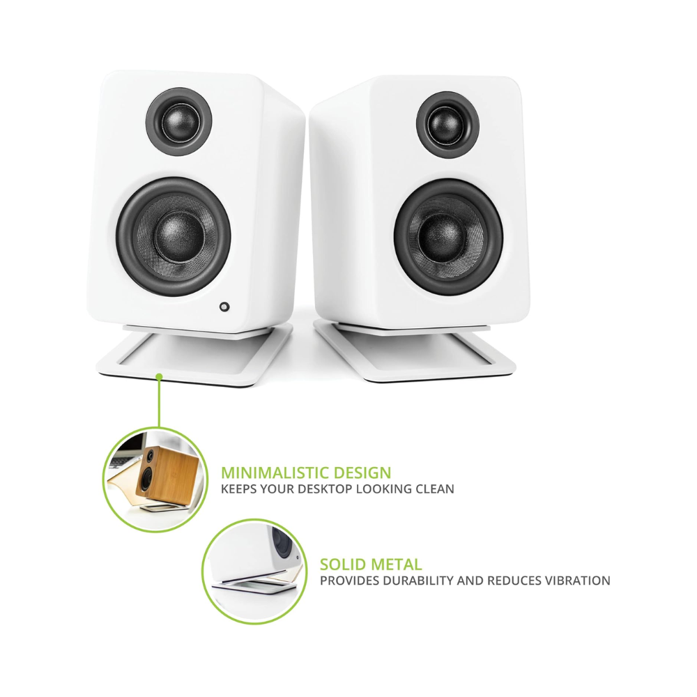 Kanto Audio S2 Tilted Desktop Speaker Stands for Small Speakers, White (Sold in Pairs)