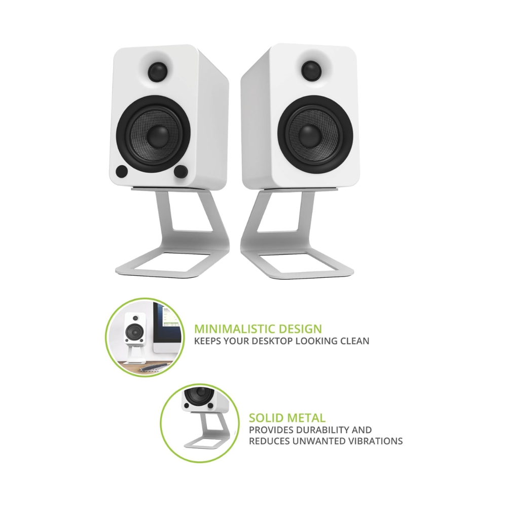 Kanto Audio SE4 Elevated Desktop Speaker Stands for Medium Bookshelf Speakers, White (Sold in Pairs)