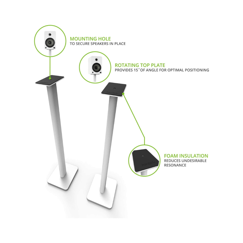 Kanto Audio SP32PLW Universal Speaker Floor Stands for Bookshelf Speakers, 32", White (Sold in Pairs)
