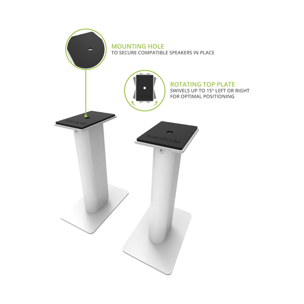 Kanto Audio SP9W Desktop Speaker Stands for Small/Medium Bookshelf Speakers & Compact/Mid-Size 2”-4” Studio Monitors, White (Sold in Pairs)