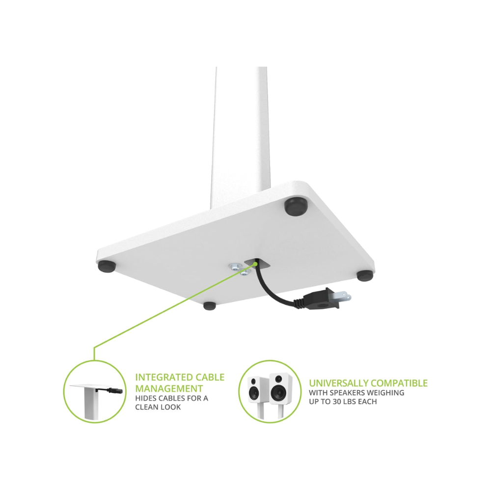 Kanto Audio ST28 Universal Speaker Floor Stands for Bookshelf Speakers up to 30 lbs, White MDF Base (Sold in Pairs)