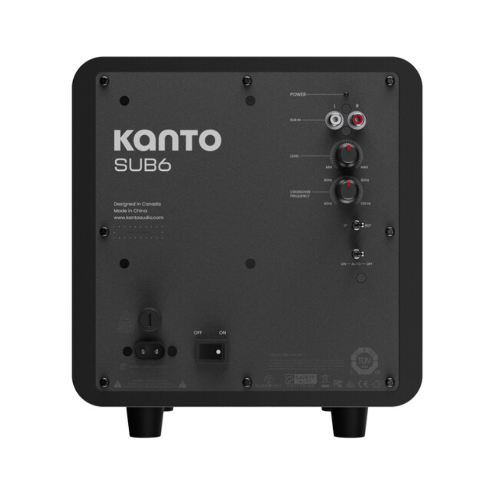 Kanto Audio SUB6 Sealed Powered Subwoofer, 200W Peak Power, 6" Woofer, Vinyl, Type C and Type G Power Cords, Matte Black
