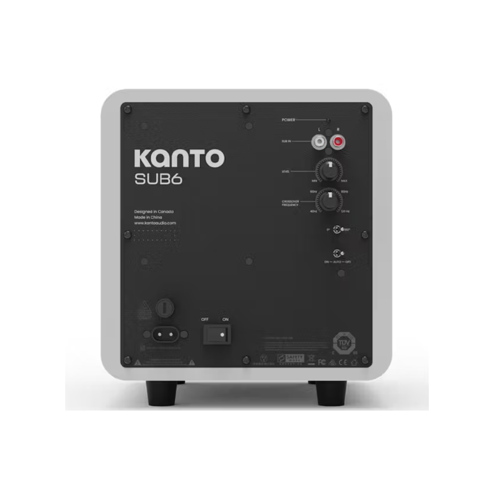 Kanto Audio SUB6 Sealed Powered Subwoofer, 200W Peak Power, 6" Woofer, Vinyl, Type C and Type G Power Cords, Matte White