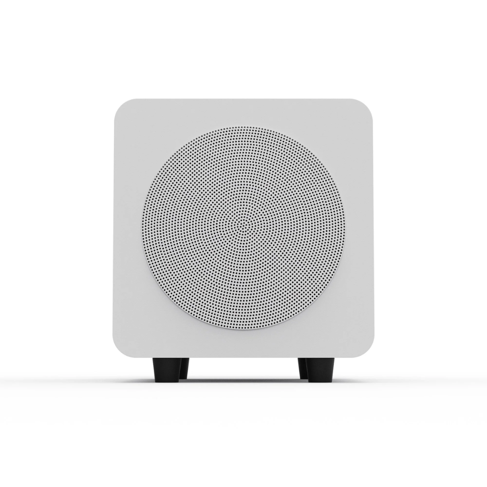 Kanto Audio SUB6 Sealed Powered Subwoofer, 200W Peak Power, 6" Woofer, Vinyl, Type C and Type G Power Cords, Matte White / White Grille