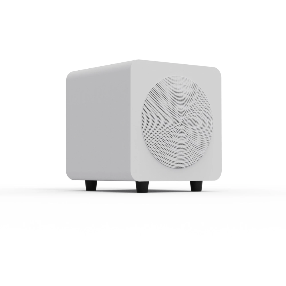 Kanto Audio SUB6 Sealed Powered Subwoofer, 200W Peak Power, 6" Woofer, Vinyl, Type C and Type G Power Cords, Matte White / White Grille
