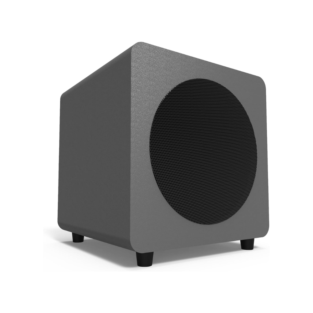 Kanto Audio SUB8 Sealed Powered Subwoofer, 300W Peak Power, 8" Woofer, Vinyl, Type C and Type G Power Cords, Matte Grey