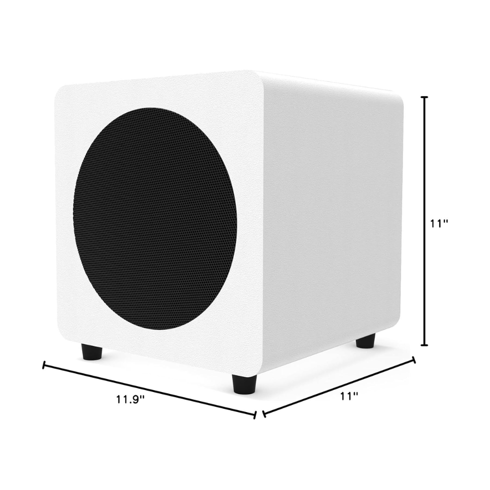 Kanto Audio SUB8 Sealed Powered Subwoofer, 300W Peak Power, 8" Woofer, Vinyl, Type C and Type G Power Cords, Matte White