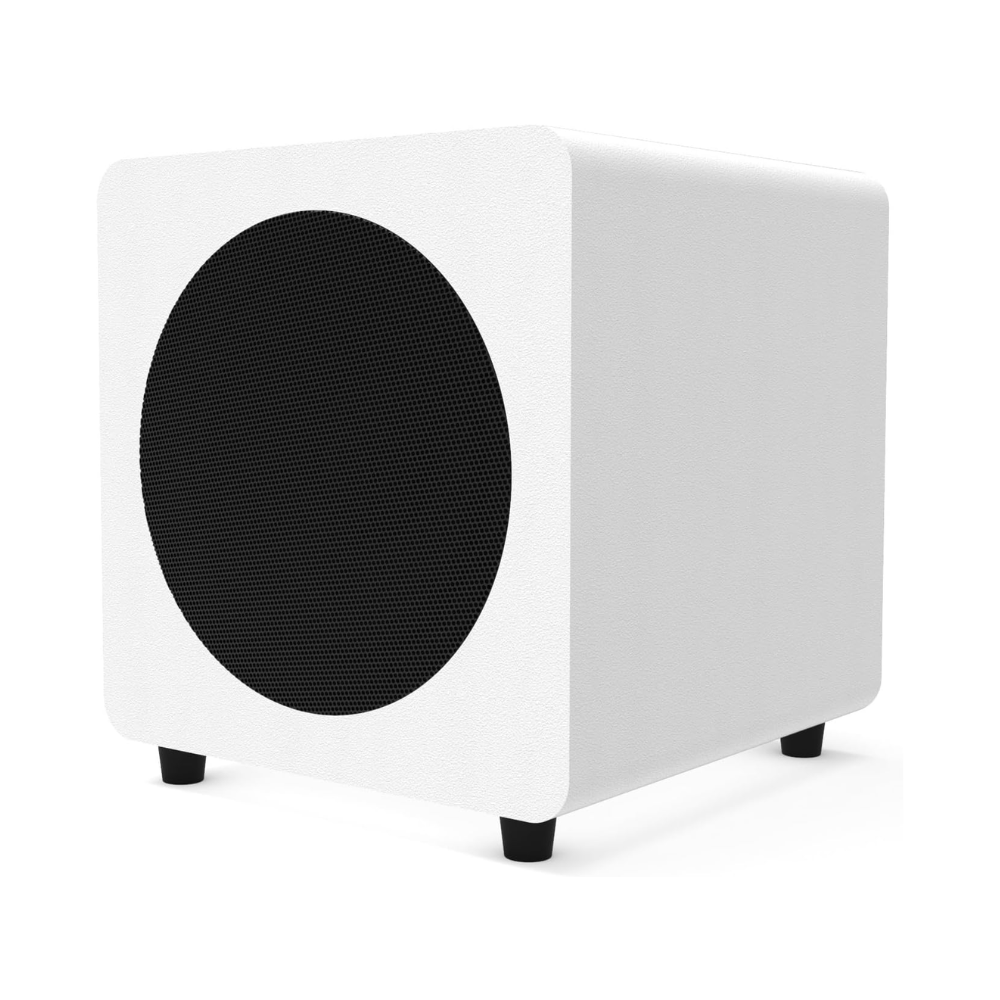 Kanto Audio SUB8 Sealed Powered Subwoofer, 300W Peak Power, 8" Woofer, Vinyl, Type C and Type G Power Cords, Matte White