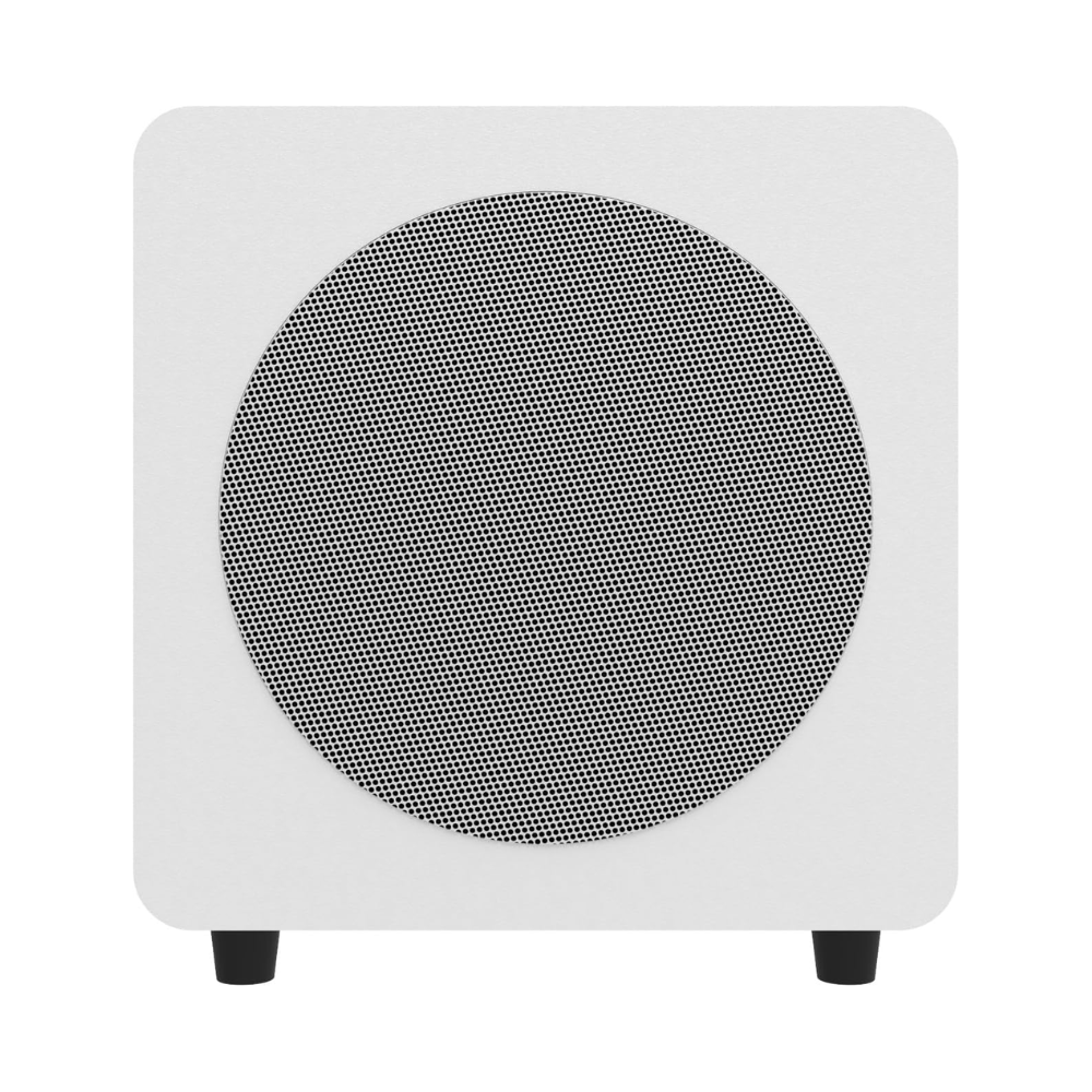 Kanto Audio SUB8 Sealed Powered Subwoofer, 300W Peak Power, 8" Woofer, Vinyl, Type C and Type G Power Cords, Matte White / White Grille