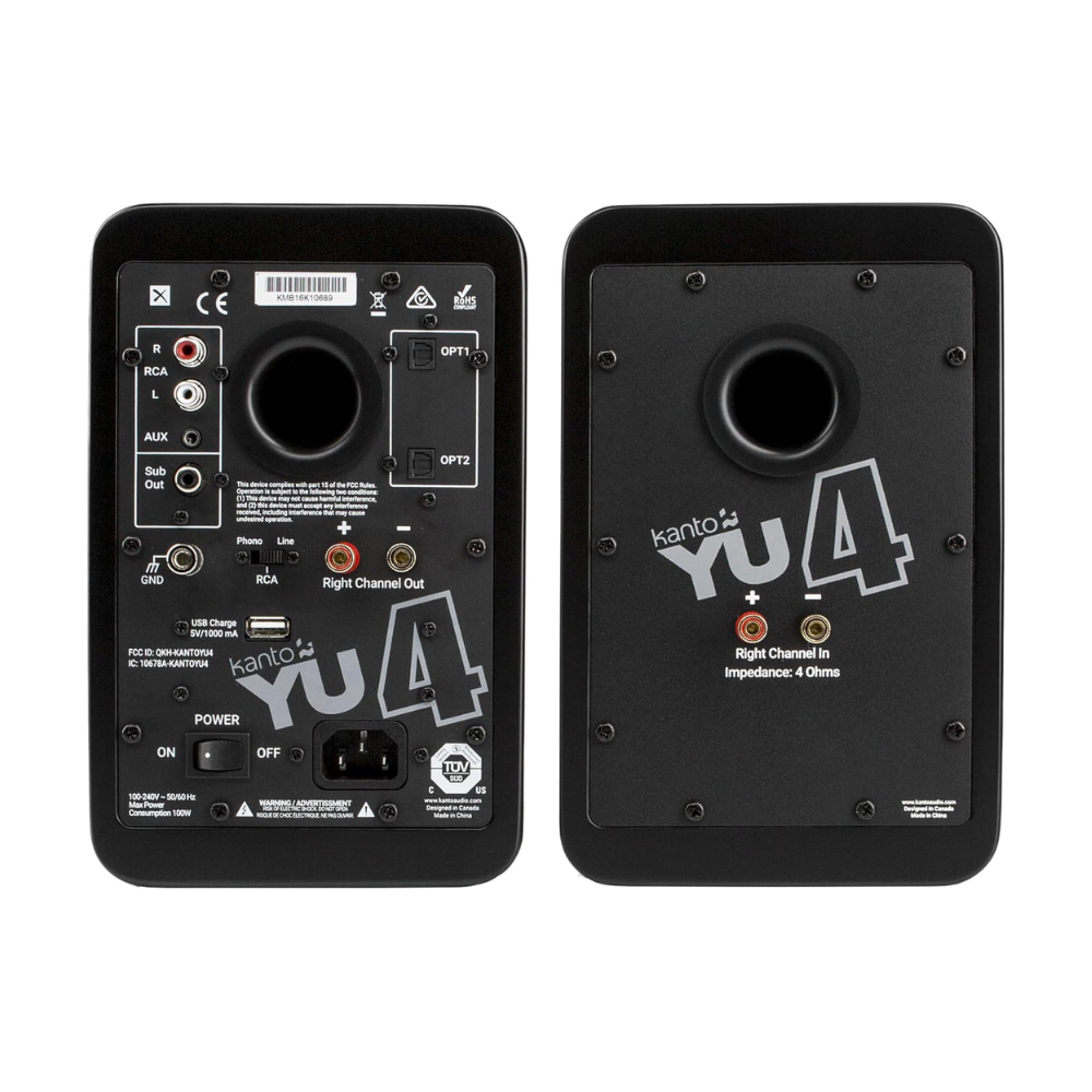 Kanto Audio YU4MB Powered Speakers with Bluetooth and Built-in Phono Preamp, Type F and Type G Power Cords, Matte Black (Sold in Pairs)