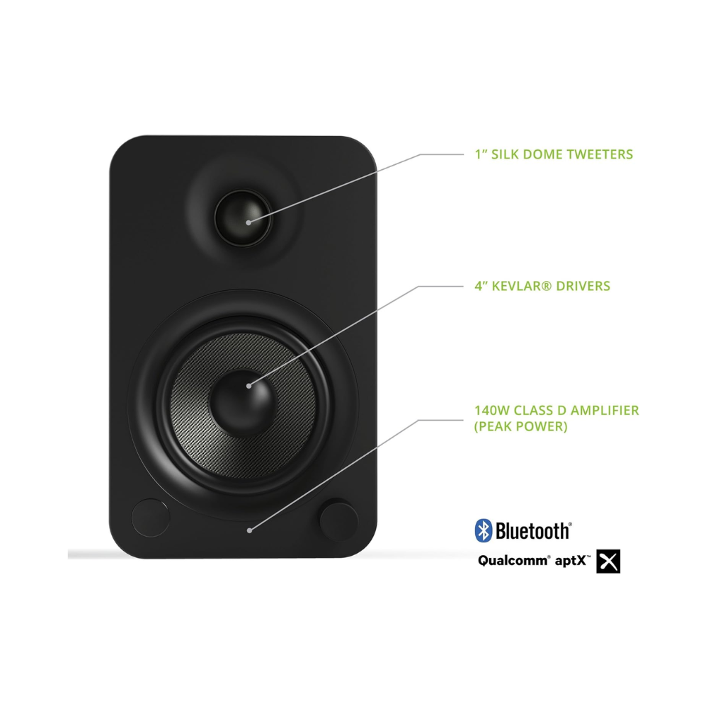 Kanto Audio YU4MB Powered Speakers with Bluetooth and Built-in Phono Preamp, Type F and Type G Power Cords, Matte Black (Sold in Pairs)