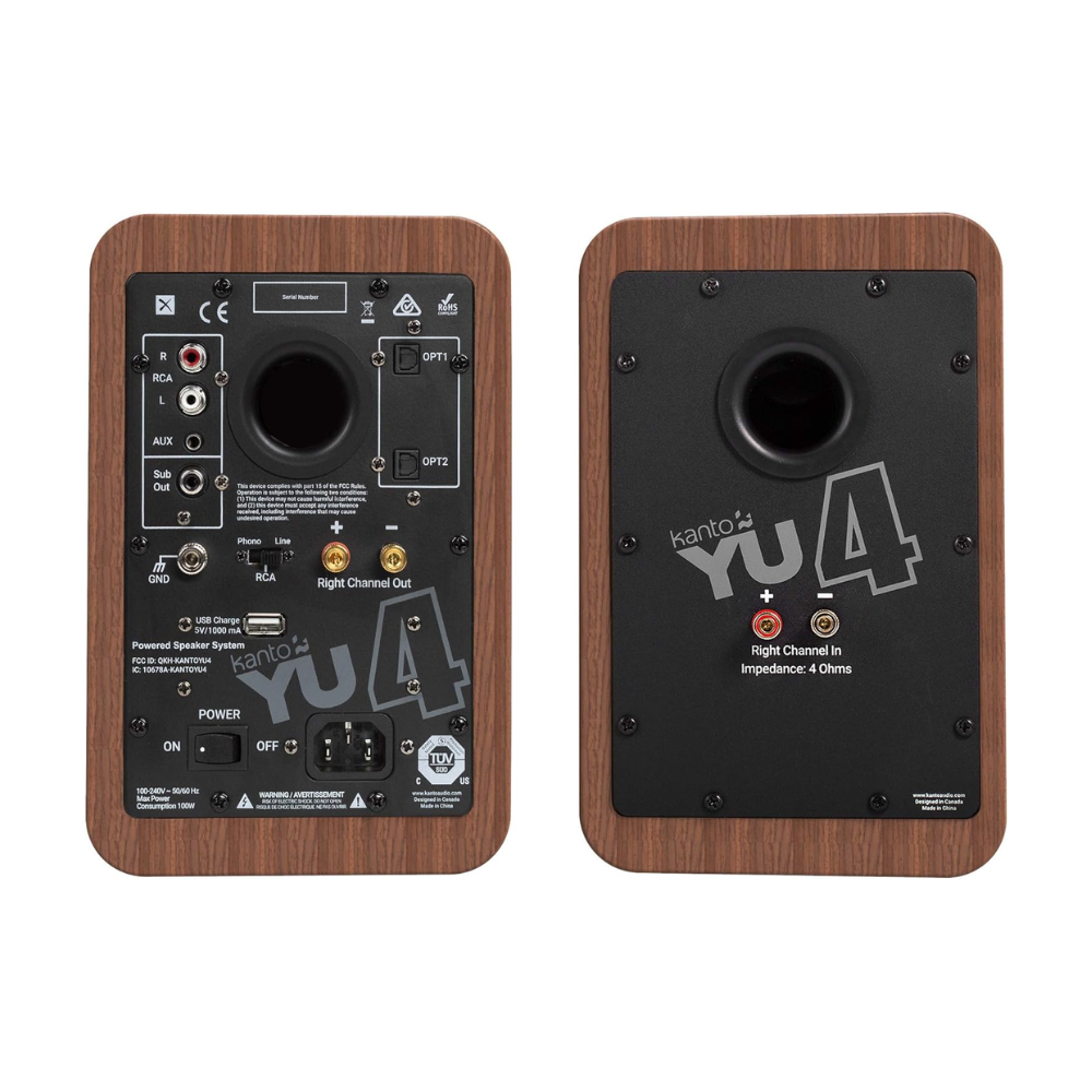 Kanto Audio YU4 Powered Bookshelf Speakers, Walnut (Sold in Pairs)