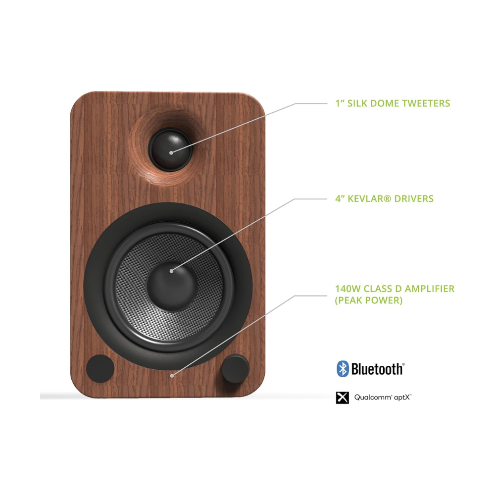 Kanto Audio YU4 Powered Bookshelf Speakers, Walnut (Sold in Pairs)