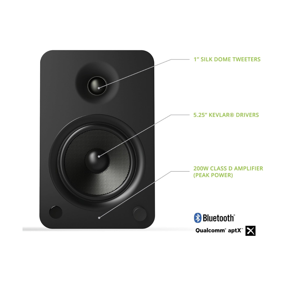 Kanto Audio YU6MB Powered Bookshelf Speakers with Bluetooth and Phono Preamp, Type F and Type G Power Cords, Matte Black (Sold in Pairs)