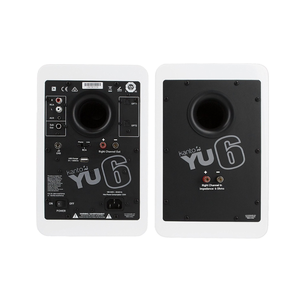 Kanto Audio YU6MW Powered Bookshelf Speakers with Bluetooth and Phono Preamp, Type F and Type G Power Cords, Matte White (Sold in Pairs)
