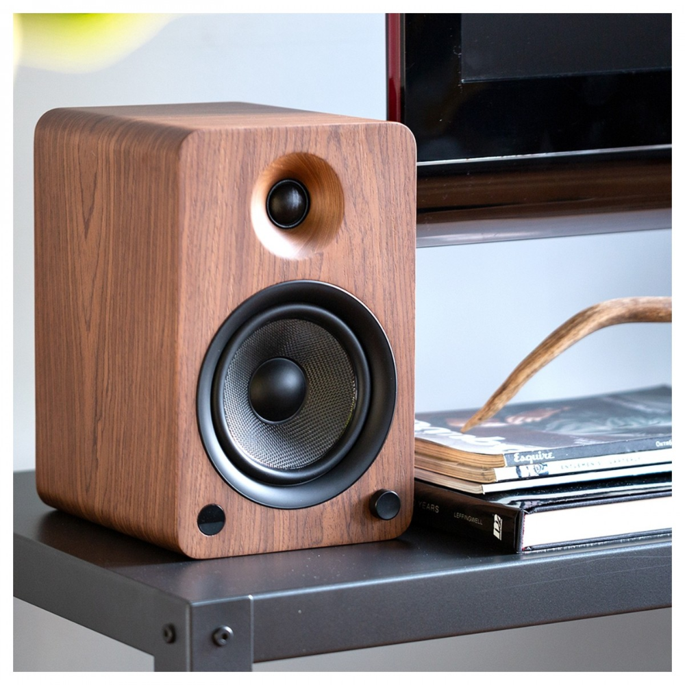 Kanto Audio YU6MB Powered Bookshelf Speakers with Bluetooth and Phono Preamp, Type F and Type G Power Cords, Walnut (Sold in Pairs)