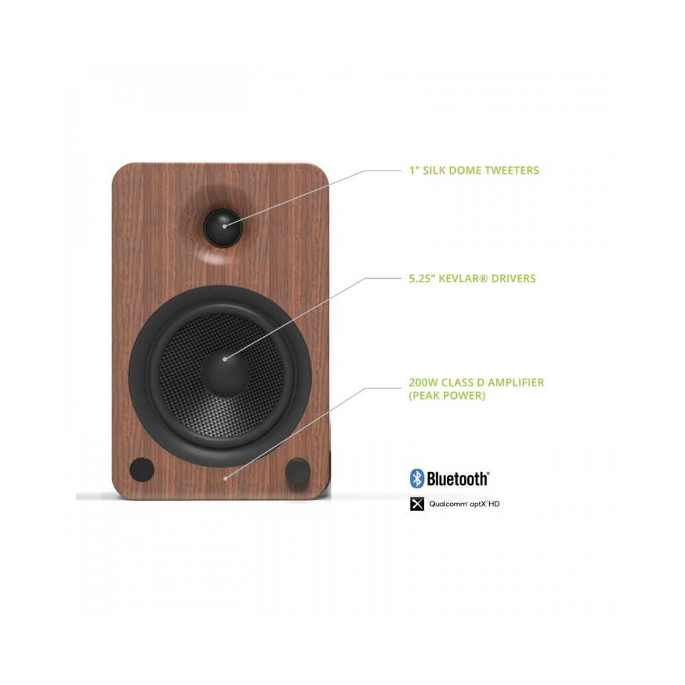 Kanto Audio YU6MB Powered Bookshelf Speakers with Bluetooth and Phono Preamp, Type F and Type G Power Cords, Walnut (Sold in Pairs)