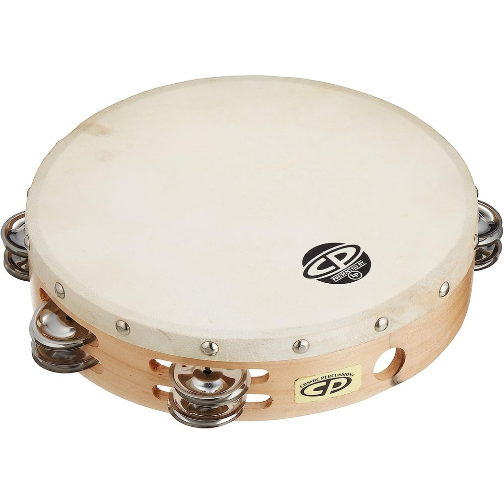 Latin Percussion 10" Worship Wood Tambourine with Double Row And Synthetic Head