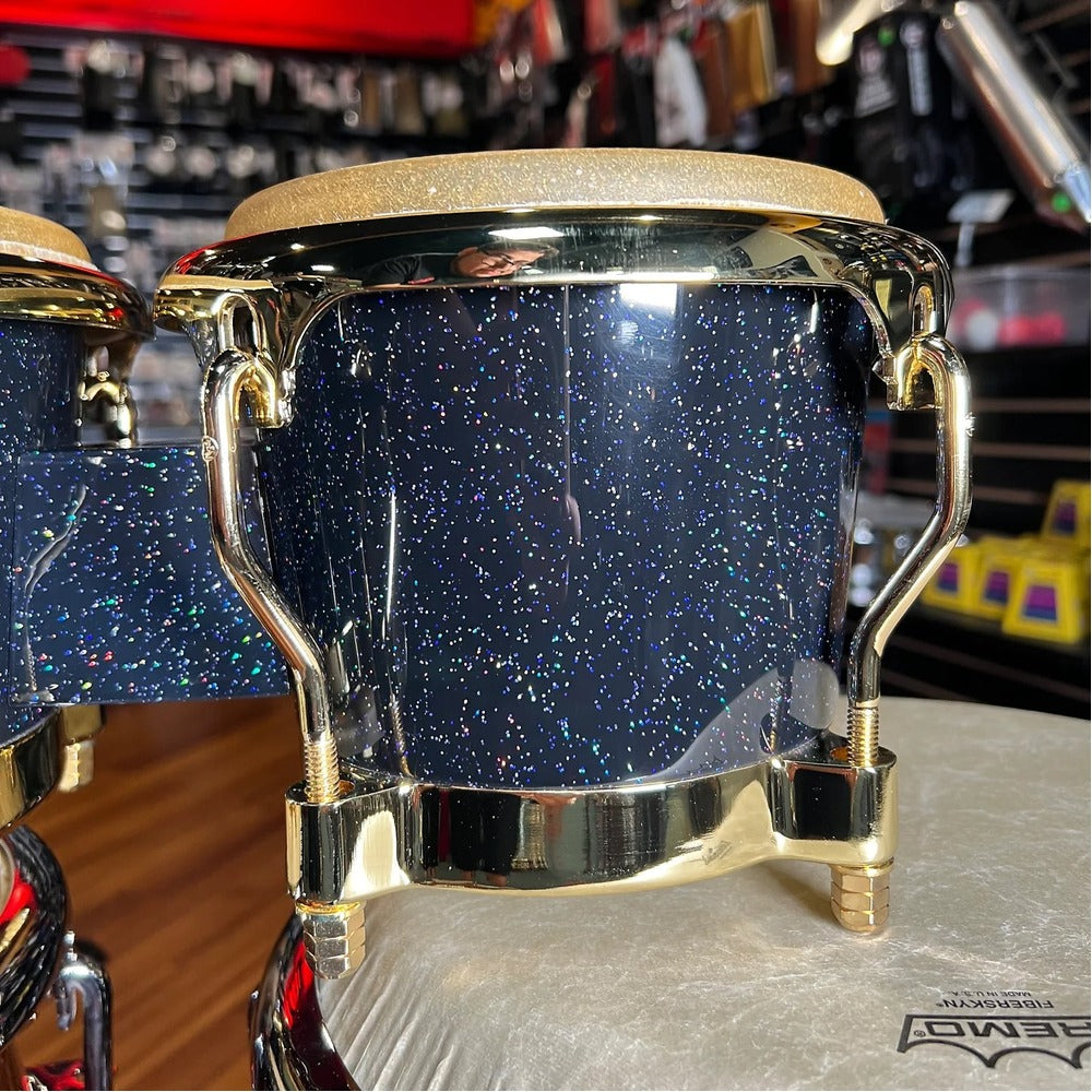 Latin Percussion Galaxy 7 1/4 - 8 5/8" Fiberglass Bongo Black Gold Hardware