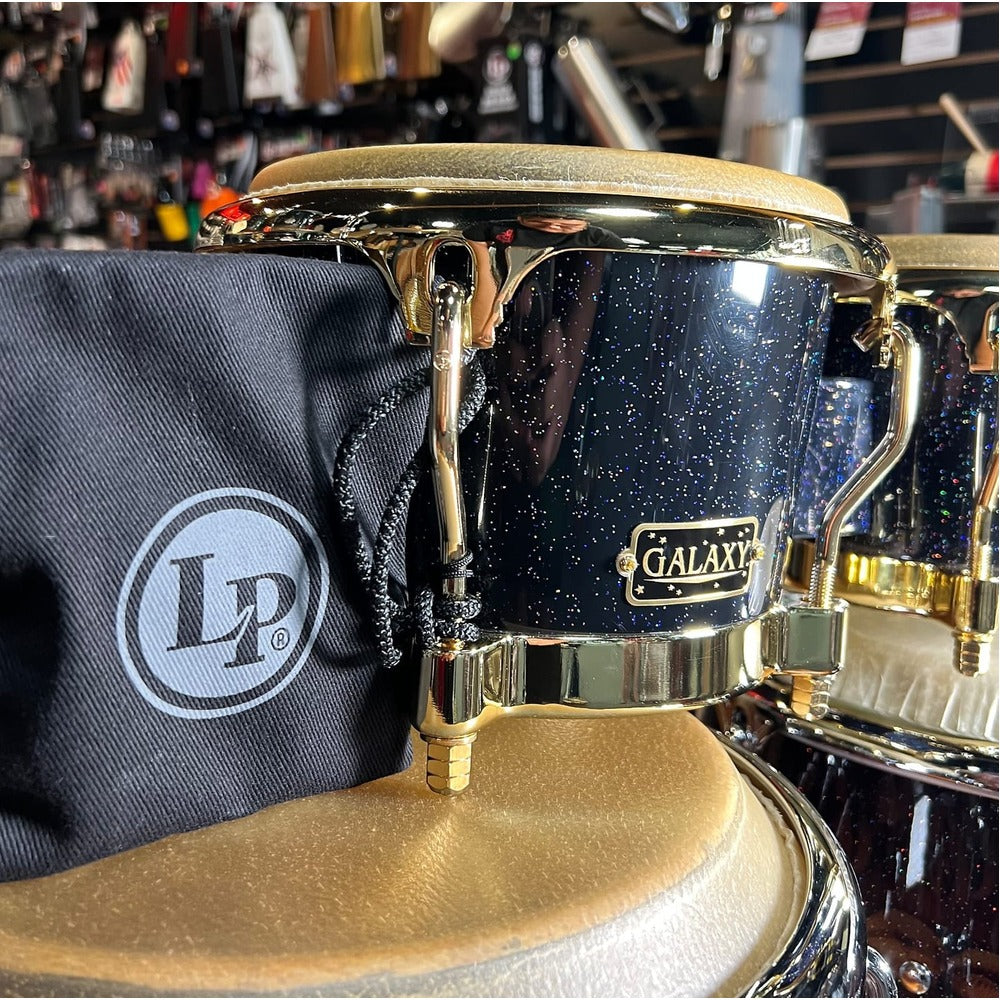 Latin Percussion Galaxy 7 1/4 - 8 5/8" Fiberglass Bongo Black Gold Hardware