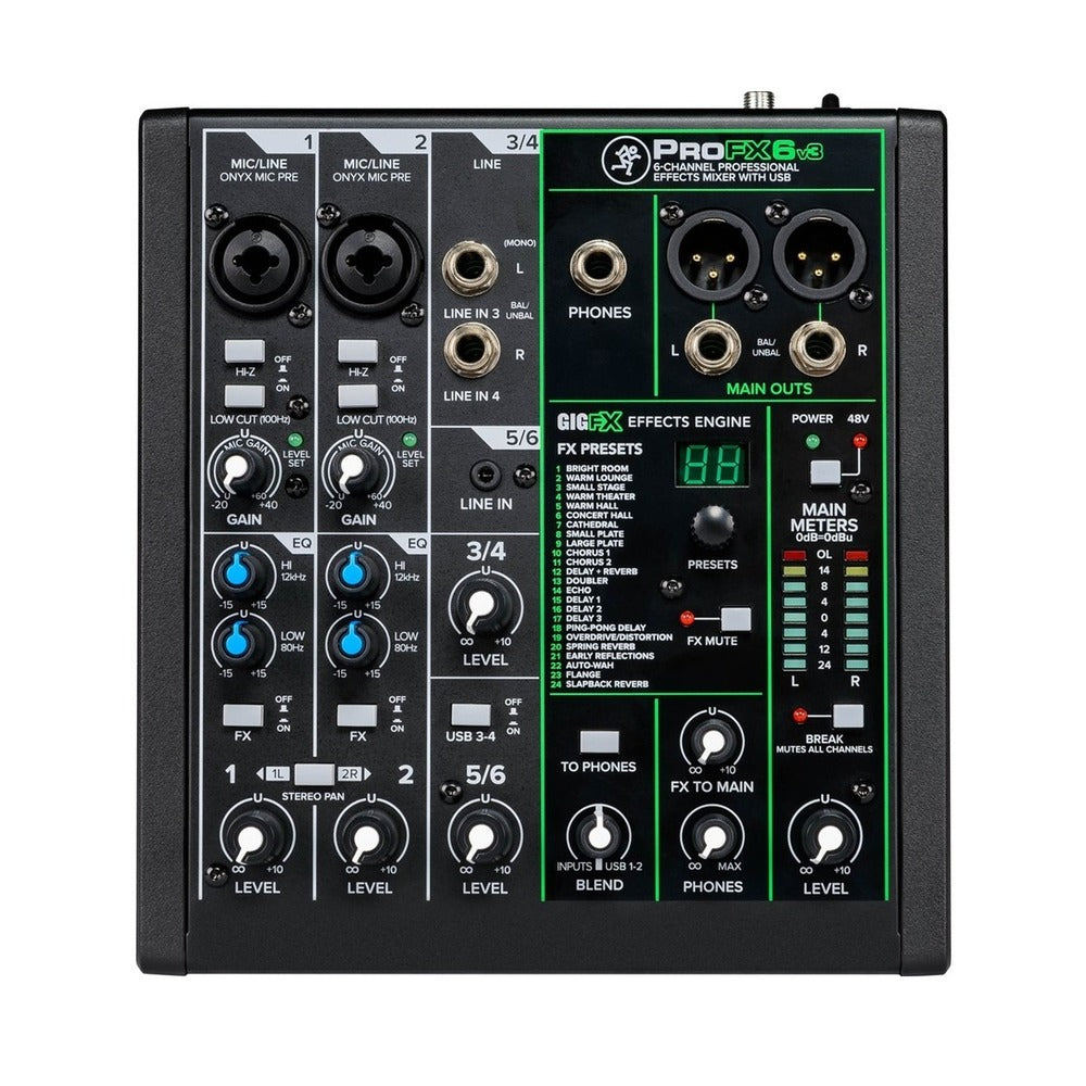 Mackie ProFX6v3 Professional 6 Channel Mixer with Effects & USB