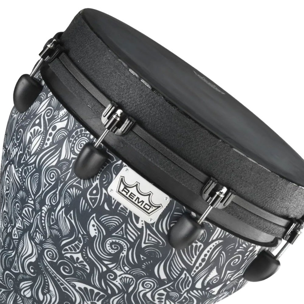 Remo Djembe, ARTBEAT® Artist Collection, Key-Tuned, 14" x 25", BLACK SUEDE™, Contour Tuning Brackets, Aux Moon, Artwork By Aric Im