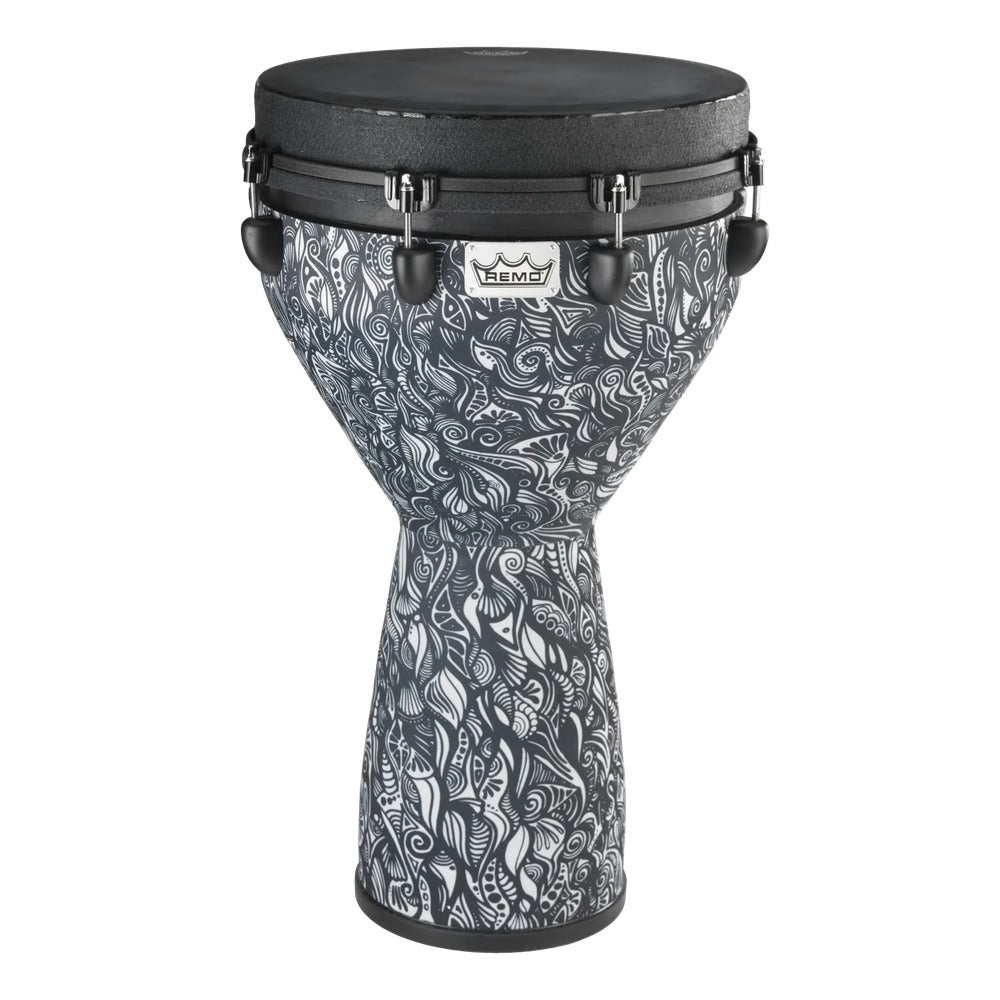 Remo Djembe, ARTBEAT® Artist Collection, Key-Tuned, 14" x 25", BLACK SUEDE™, Contour Tuning Brackets, Aux Moon, Artwork By Aric Im