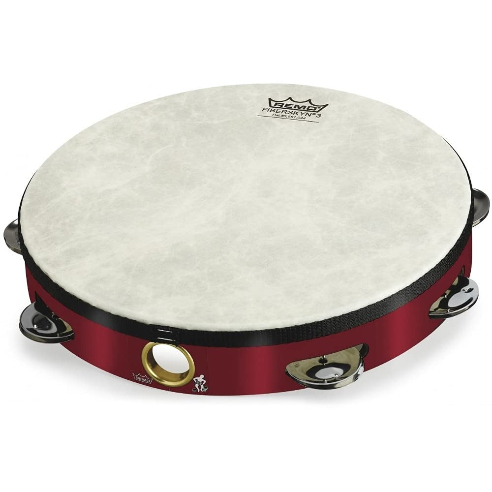 Remo Pandeiro, Pre-Tuned, 10" Diameter, 1.75" Depth, QUADURA® Cherry Red, "Samba" Graphic Head