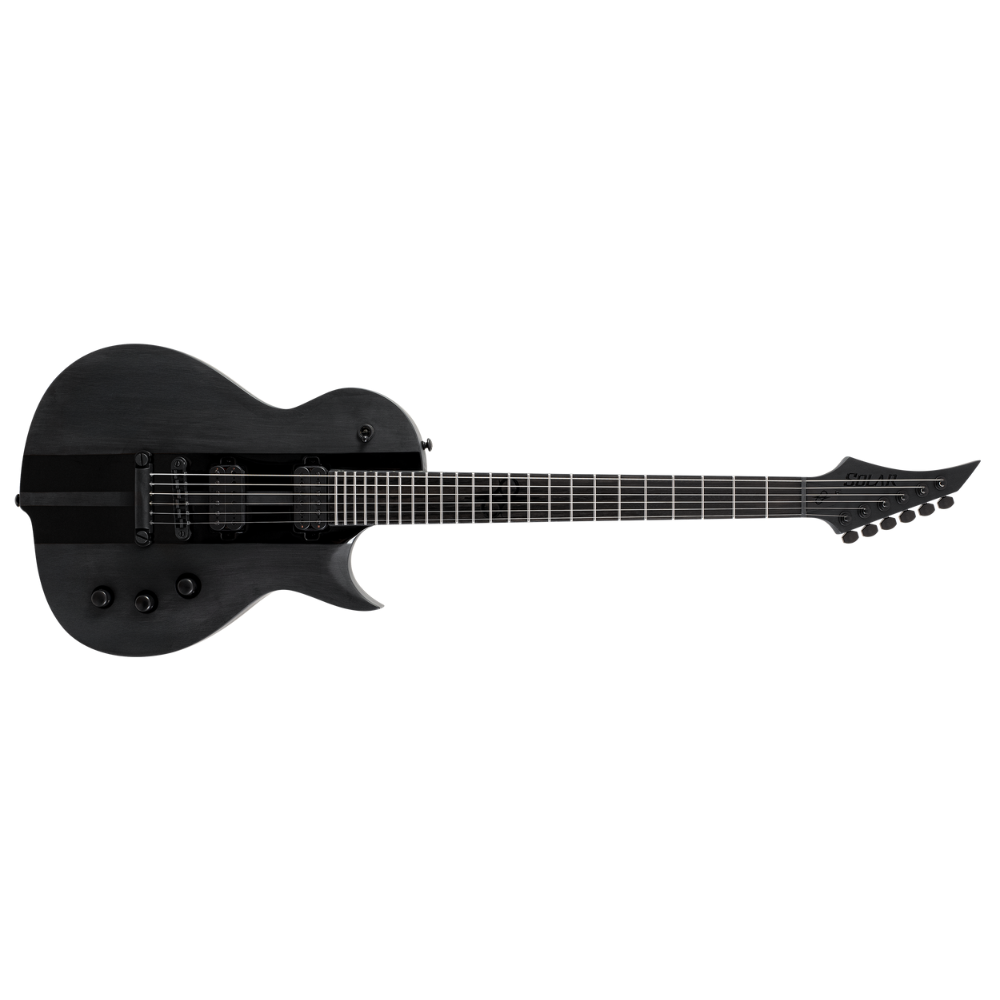 Solar Guitars GC1.6T-RSB Electric Guitar – Black On Black Racing Stripes