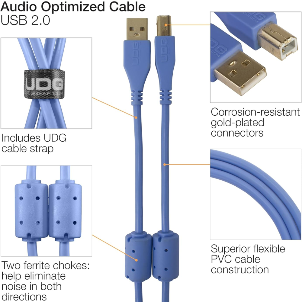 UDG Gear UDG Ultimate Audio Cable USB 2.0 A-B, Light Blue, Straight, 2 m