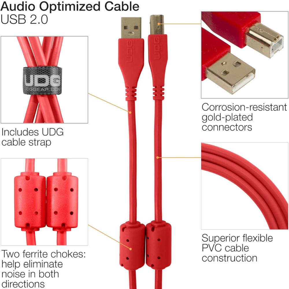 UDG Ultimate Audio Cable USB 2.0 A-B, Red, Straight, 2 m