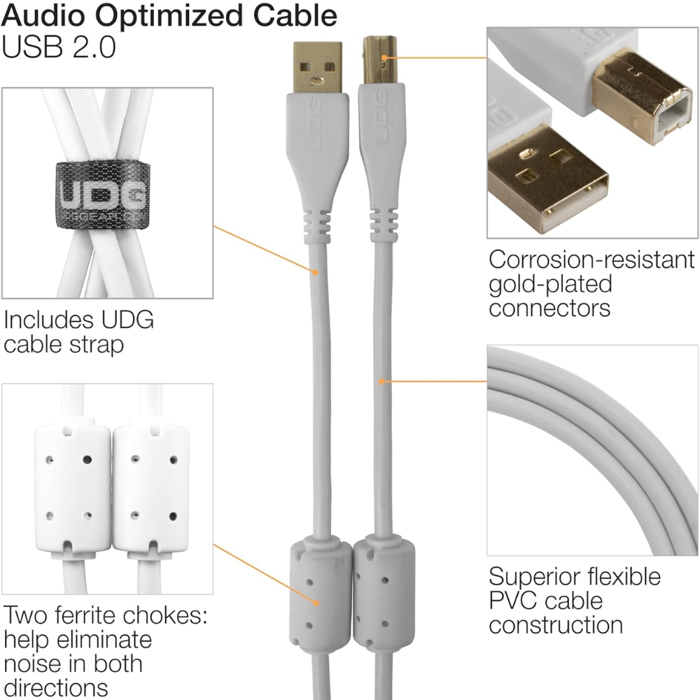 UDG Gear UDG Ultimate Audio Cable USB 2.0 A-B, White, Straight, 2 m
